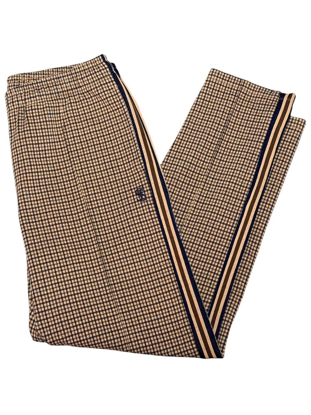 Todd Snyder Brown Plaid Pull On Tapered Side Stripe Ankle Zip Pants Size Large
